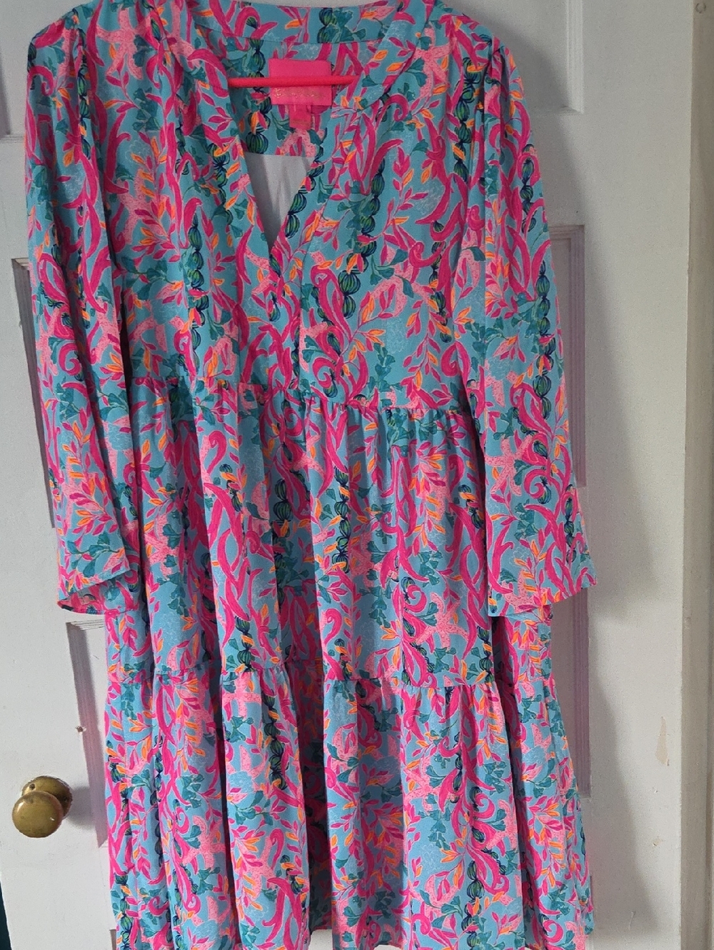 Lilly Pulitzer Girls' Tiered Dress in Aqua, Pink and Yellow Floral